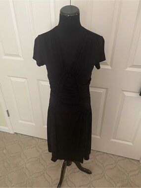 Escada Black Short-Sleeve Midi Dress with Ruched Detail
